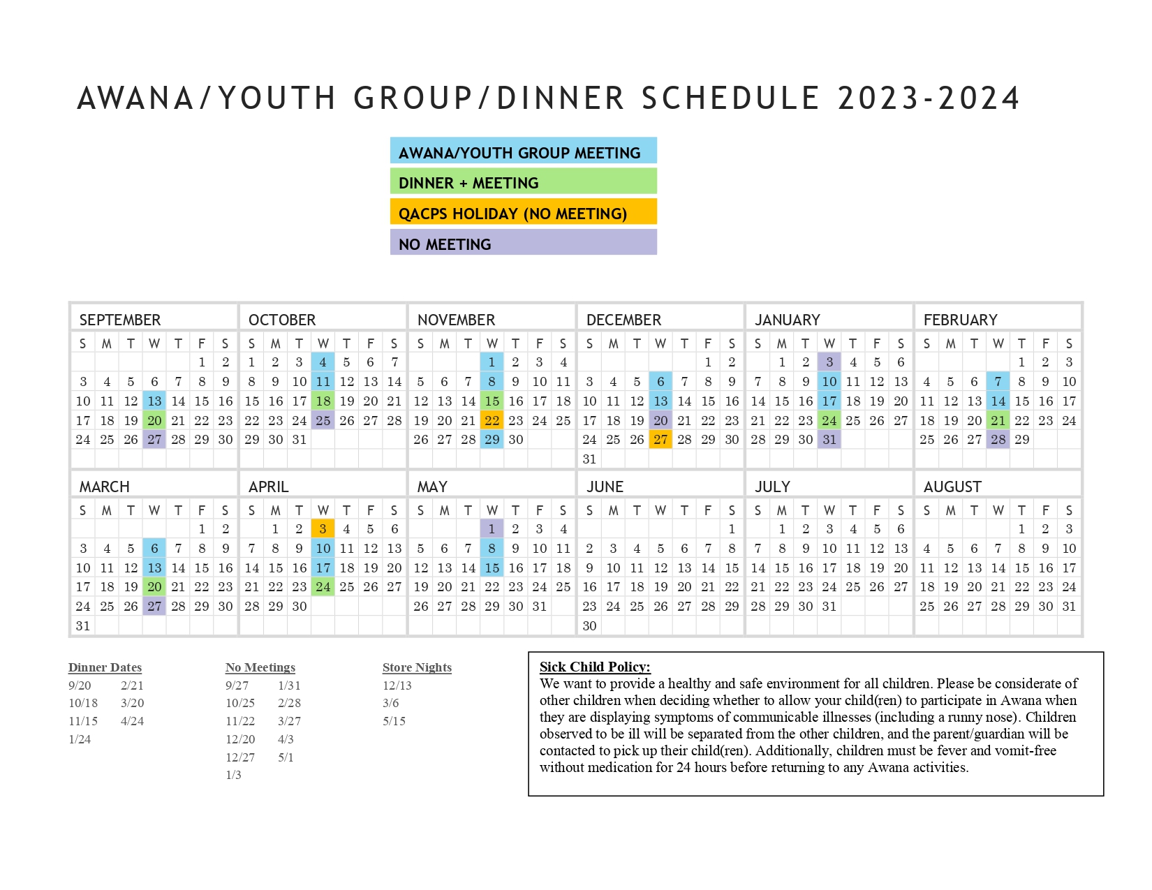 Awana 2023-2024 Calendar of Events - Wye Bible Church